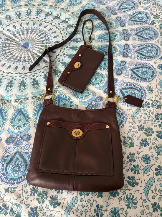 Coach Handbags - Coach Penelope Leather Crossbody and Wristlet with snakeskin trim